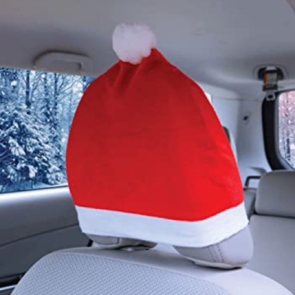 Meridian Point Holiday Santa Hat Car Seat Headrest Covers Auto Accessory Car Decoration 2